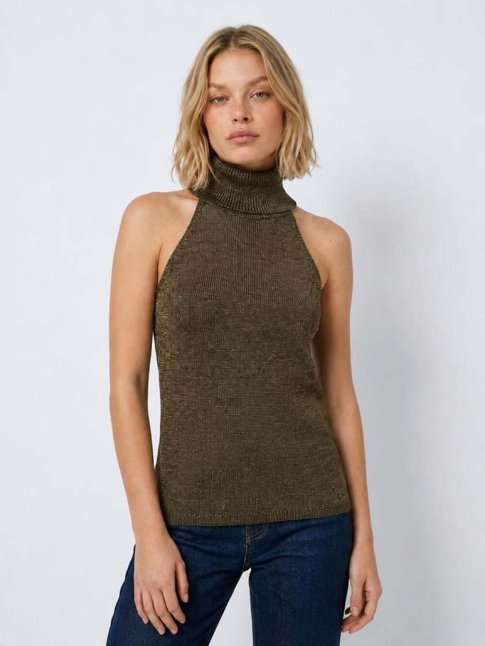 Guess Metallic Gold Black Sleeveless Cowl Neck Knit Top